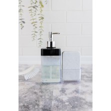 Flosoft Süngerli Mutfak Sabunluğu & Bulaşık Deterjanlığı, Akrilik Sıvı Sabun Deterjan Şişesi Siyah