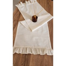Emtory Home Fırfırlı Keten Runner - 40 x 110  cm  - Krem Fırfırlı Keten Runner