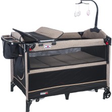 Tommybaby Kahverengi Anne Yanı Beşik Park Yatak Oyun Parkı Alüminyum Tekerlekli 70X110