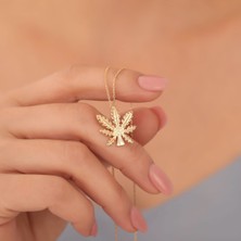 Nox Jewelry 14 Ayar Altın Mikron Kaplama Yaprak Figürlü Gümüş Kolye – Doğa Temalı Tasarım- CN00392