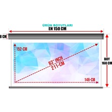 EN:150CM BOY:160CM Şarjlı Projeksiyon Perdesi Lityum Pilli Uzun Ömürlü ve Uzaktan Kumandalı