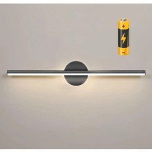 Modern Kablosuz Tak Çalıştır Ledli Pilli Aplik Banyo Tablo Ayna Duvar Aydınlatma Siyah Pil Dahildir