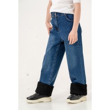 Kız Çocuk Paçası Peluşlu Kot Pantolon G2155