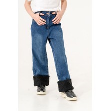 Kız Çocuk Paçası Peluşlu Kot Pantolon G2155