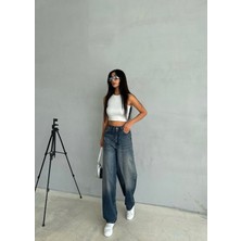 Kadın Koyu Tint Renk Straight Fit %100 Koton Denim