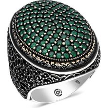 Gümüş Yeşil Zirkon Taşlı Oval Erkek Yüzük