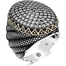 Gumush Gümüş Beyaz Zirkon Taşlı Oval Erkek Yüzük