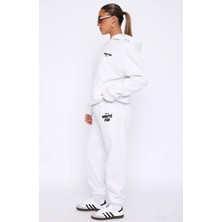 The Champ Clothing White Fox Kadın Pamuklu Frosted Kapüşonlu Oversize Hoodie