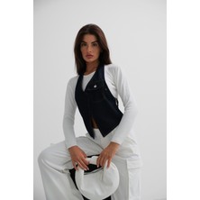 Asimetrik Denim Mavi Yelek