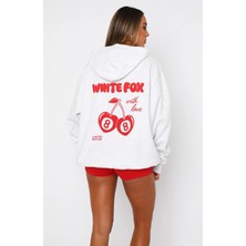 The Champ Clothing White Fox Kadın Gri Melanj With Love In The Moment Baskılı Kapüşonlu Kanguru Cepli Oversize Hoodie