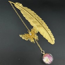 Marmori Gold Kelebek Metal Tüy Pembe Detaylı Bookmark Kitap Ayracı