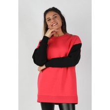 Balins Kadın Kolları Renkli Sweatshirt Nar