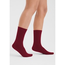 Vişne Rengi Modal Lastiksiz Dikişsiz Kadın Soket Çorap