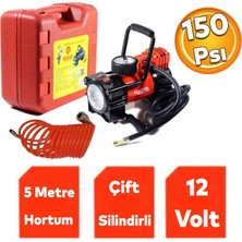 Rico Metal Profesyonel Hava Kompresörü 150 Psı Çakmaklık Araba Çift Pistonlu Teker Lastik Top Şişirme 12V