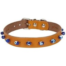 Cattie Boncuklu Deri Küçük Irk Köpek ve Kedi Boyun Tasması Xlarge Camel 1.5x26-30 Cm