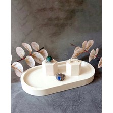 Mandalin Art Studio Oval Dekoratif Tabak ve 2’li Yüzük Tutacağı Set, Mini Nişan Tepsisi Set