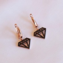 Necati Gün Elmas Simgeli Siyah Zirkon Taşlı Rose Gold Kaplama Gümüş Küpe