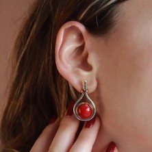 Necati Gün Kırmızı Mercan Taşlı El Işi Otantik 925 Ayar Gümüş Küpe