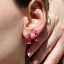 Necati Gün Pembe Zirkon Taşlı Damla Rose Gold Kaplama Gümüş Küpe