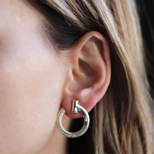 Necati Gün Tffny Modeli Yarı Zirkon Taşlı Gold Kaplama Daire Gümüş Küpe