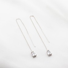 Necati Gün Damla Zirkon Taş Gümüş Zincir Küpe