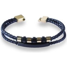 Necati Gün Plaka 2'li Gold Deri Çelik Bileklik