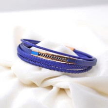 Necati Gün 3 Sıralı Lacivert Erkek Deri Bileklik