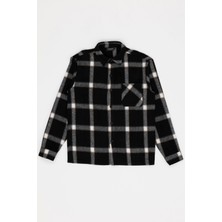 Oversize Ekoseli Tek Cep Siyah Oduncu Gömlek