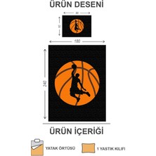 Doruklar Home Collection Kapitoneli Pamuk Dolgulu Kadife Kumaş Basketbol Desenli Tek Kişilik Çocuk Genç Yatak Örtüsü Seti
