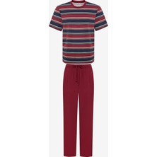 Penti Burgundy Stripe Çok Renkli Pantolon Pijama Takımı