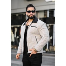 Erkek Yakası Deri Kışlık Kaşe Mont