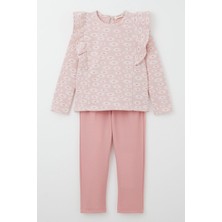 Breeze Kız Çocuk Taytlı Takım Çiçek Desenli Fırfırlı 3-7 Yaş, Pembe