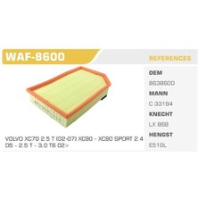 Winkel WAF-8600 Hava Filtresi XC70 02-XC90 02-2.5t T6 D5 Kolı: 20 Ad
