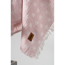 Kanz Bebek 2 Kat  Pamuk Jakarlı Müslin Örtü 100 x 110 cm Star - Pembe