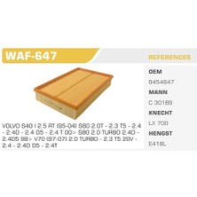 Winkel WAF-647 Hava Filtresi S60 S80 XC70 2.0t 2.4d 2.4t 2.5t Kolı: 20 Ad FN5905