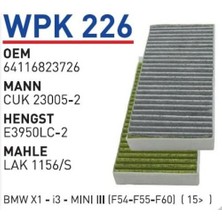 Wunder WPK226 Polen Filtresi Karbonlu Çiftli Bmw X1 I3 CUK23005-2 MRMOEM-1085054