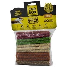 Delibon Munchy Renkli Orta Boy Deri Çubuk Köpek Ödülü 60 Adet