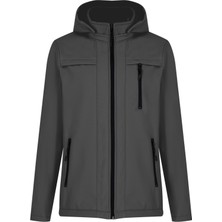 Gri Erkek %100 Su Geçirmez Içi Polarlı Iç Çepli Çıkartılabilir Kapüşonlu Softshell Mont&kaban