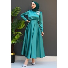 Giza Store Omzu Taşlı Saten Abiye Koyu Indigo