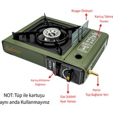 Badem10 Taşınabilir Portatif Kamp Ocağı Tek Gözlü Yeşil Renk Kartuşlu Tüp Bağlantılı Gezi Piknik Ocak