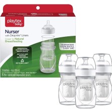 Playtex Baby ™ Nurser® Yenidoğan Bebek Biberon & Liners®  Seti - 100% Anti-Kolik - 118ML, 3 Adet Biberon & 15 Adet Sterilize Tek Kullanımlık Liners Biberon Torbaları, 0+ Ay