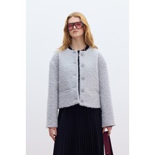 Kalın Kaşe Cepli Kısa Kaban Gri