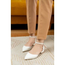 Divolya Happy Beyaz ( 3 Cm Topuklu ) Sivri Burun Topuklu Ayakkabı