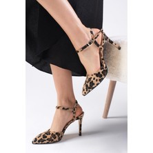 Mio Gusto Lucia Leopar Desenli Bilek Bantlı Yandan Tokalı Kadın Topuklu Ayakkabı