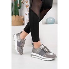 Yazın Ayakkabıları Platin Önü Taş Detaylı Ortopedik Tabanlı Sneakers