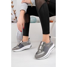 Yazın Ayakkabıları Platin Önü Taş Detaylı Ortopedik Tabanlı Sneakers