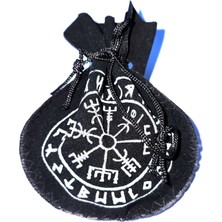 Viking Compass Rune Tılsım Resimli Büyük Siyah Kadife Tek Kese