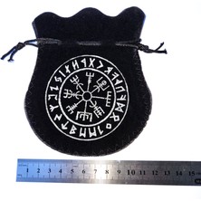 Viking Compass Rune Tılsım Resimli Büyük Siyah Kadife Tek Kese