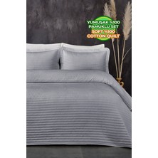Evlen Home Collection Pamuk Yatak Örtüsü ( Pike ) Takımı Tek Kişilik Judy Yatay Çizgili Kapitone Gri