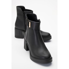 Luvi Rashe Siyah Tokalı Kadın Kalın Topuklu Bot